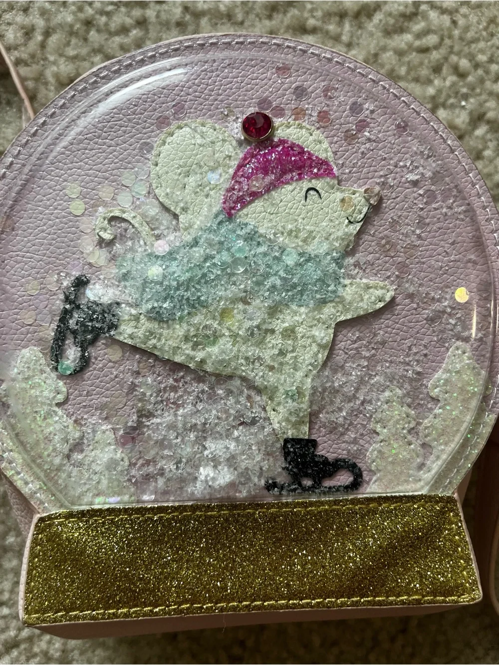 Pink Glitter Mouse Snow Globe Purse
